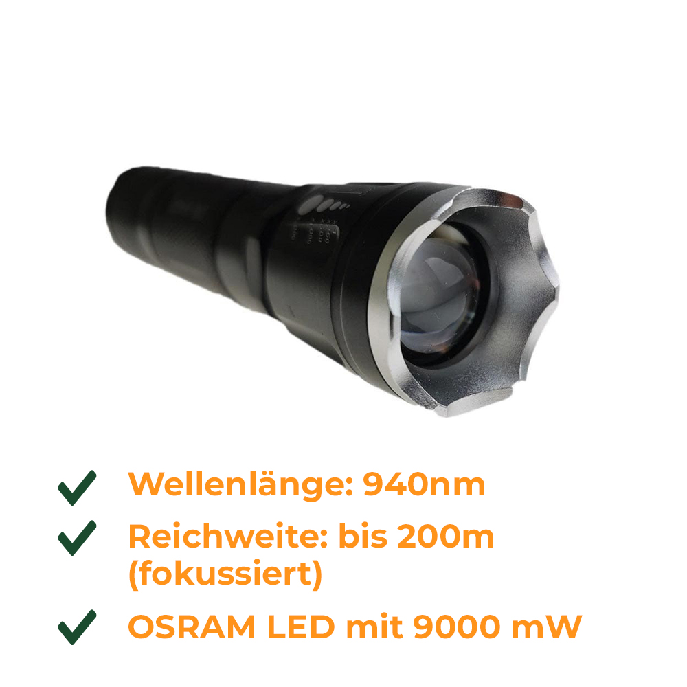 Nachtsicht Infrarot LED Stirnlampe Taschenlampe Zoom 940nm 850nm für die Jagd